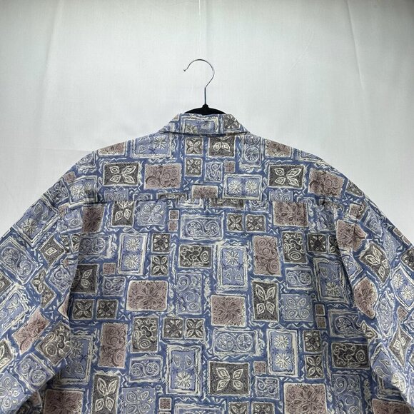 Pierre Cardin Shirt Mens Sz L Tropical Camp Geometric Button Down Cotton Blue - Picture 5 of 10